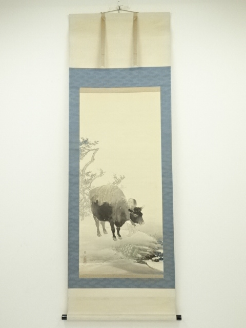 JAPANESE HANGING SCROLL / HAND PAINTED / BOY ON OX BACK